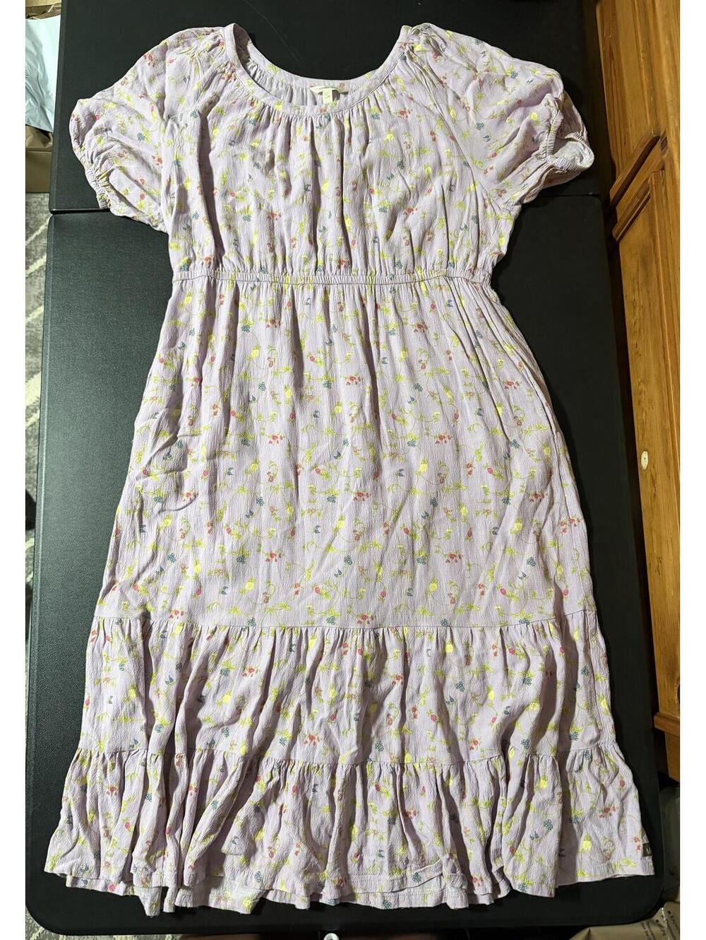 Matilda Jane Women's Lavender Floral Puff Sleeve Tiered Ruffle Dress Size Large